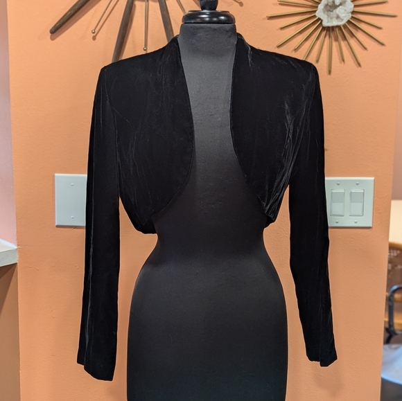 Vintage Y2K Velvet Bolero Jacket Whimsigoth Alex Evenings 6 Cropped Long Sleeve - Picture 1 of 11